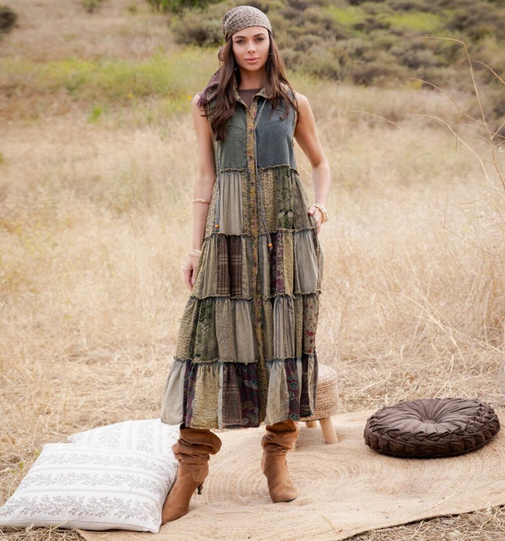 Young Threads Patchwork Hooded Maxi Duster Layering Dress XL NWT - Fall Romantic